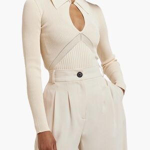 River Island Rib Marquise Cut Out Long Sleeve Polo sz 8 UK (US Small)